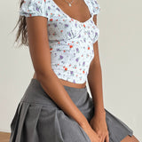 Adrian Puff Cap Sleeve Top Blue Floral