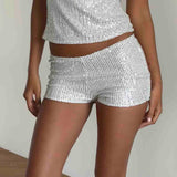 Erna Shorts Silver Chrome Sequin