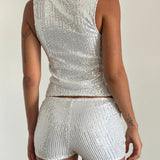 Erna Shorts Silver Chrome Sequin