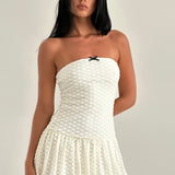 Mistee Bandeau Bubble Hem Mini Dress Lace Ivory