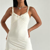Riri Frill Strap Textured Mini Dress Ivory