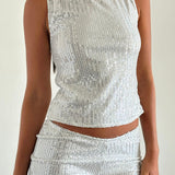 Hala Vest Top Silver Chrome Sequin