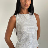 Hala Vest Top Silver Chrome Sequin