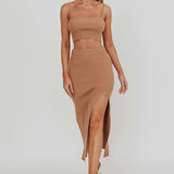 Loverboy Ribbed Midi Skirt Camel