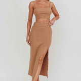Loverboy Ribbed Midi Skirt Camel