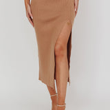 Loverboy Ribbed Midi Skirt Camel
