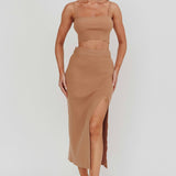 Loverboy Ribbed Midi Skirt Camel