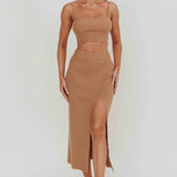 Loverboy Cropped Ribbed Cami Top Camel