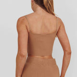 Loverboy Cropped Ribbed Cami Top Camel