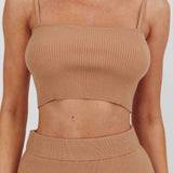 Loverboy Cropped Ribbed Cami Top Camel