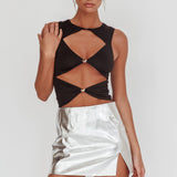 Argyle Cut-Out Sleeveless Top Black