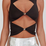Argyle Cut-Out Sleeveless Top Black