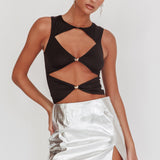 Argyle Cut-Out Sleeveless Top Black