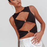 Argyle Cut-Out Sleeveless Top Black