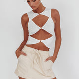 Argyle Cut-Out Sleeveless Top White