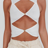 Argyle Cut-Out Sleeveless Top White