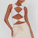 Argyle Cut-Out Sleeveless Top White