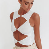 Argyle Cut-Out Sleeveless Top White