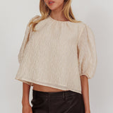Beside You Puff Sleeves Tied Back Top Cream