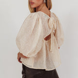 Beside You Puff Sleeves Tied Back Top Cream