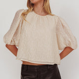 Beside You Puff Sleeves Tied Back Top Cream