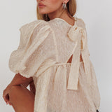 Beside You Puff Sleeves Tied Back Top Cream