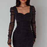 Ryah Long Sleeve Mini Dress Sparkle Black