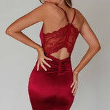 Michi Lace Back Mini Dress Burgundy