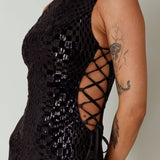 Midnight In London Lace-Up Side Mini Dress Black