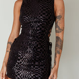Midnight In London Lace-Up Side Mini Dress Black