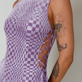 Midnight In London Lace-Up Side Mini Dress Lavender