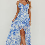 Reanne Chiffon Floral High-Low Hem Dress Blue