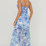 Reanne Chiffon Floral High-Low Hem Dress Blue