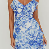 Reanne Chiffon Floral High-Low Hem Dress Blue