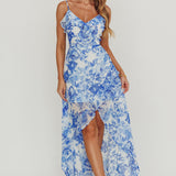 Reanne Chiffon Floral High-Low Hem Dress Blue