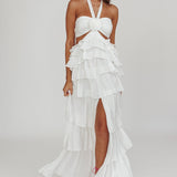 Morpheus Ruffle Halterneck Maxi Dress Off White