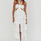 Morpheus Ruffle Halterneck Maxi Dress Off White