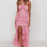 Morpheus Ruffle Halterneck Maxi Dress Pink