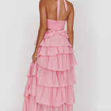Morpheus Ruffle Halterneck Maxi Dress Pink