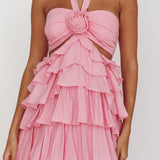 Morpheus Ruffle Halterneck Maxi Dress Pink
