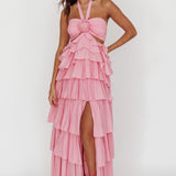 Morpheus Ruffle Halterneck Maxi Dress Pink