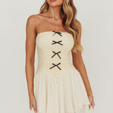 Cherry Lips Strapless Chiffon Mini Dress Cream