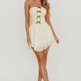 Cherry Lips Strapless Chiffon Mini Dress Cream