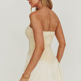Cherry Lips Strapless Chiffon Mini Dress Cream