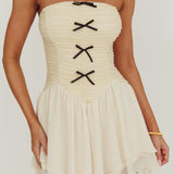 Cherry Lips Strapless Chiffon Mini Dress Cream