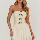 Cherry Lips Strapless Chiffon Mini Dress Cream