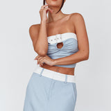 In My Era Front Split Midi Skirt Washed Blue