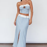 In My Era Front Split Midi Skirt Washed Blue