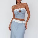 In My Era Front Split Midi Skirt Washed Blue