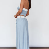 In My Era Front Split Midi Skirt Washed Blue